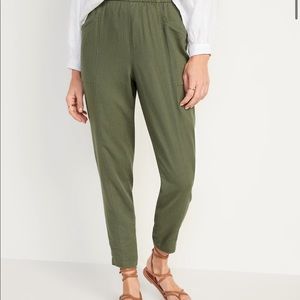 High-Waisted Cropped Linen-Blend Sz S , Green